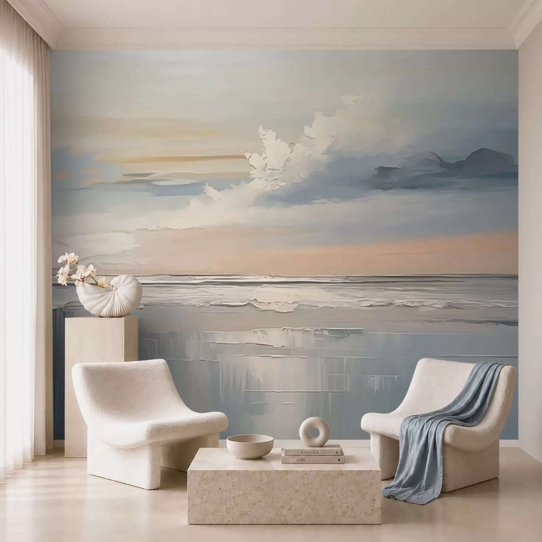 wall murals Пастелна обала са облацима и одразом воде w05687