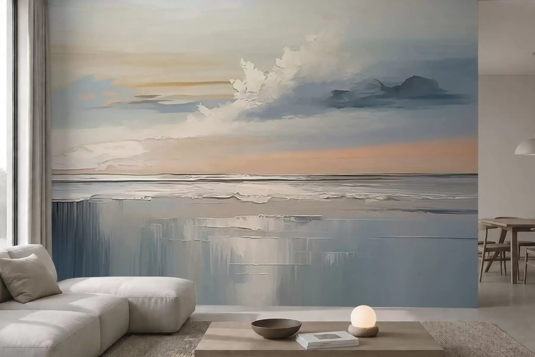 wall murals Пастелна обала са облацима и одразом воде w05687