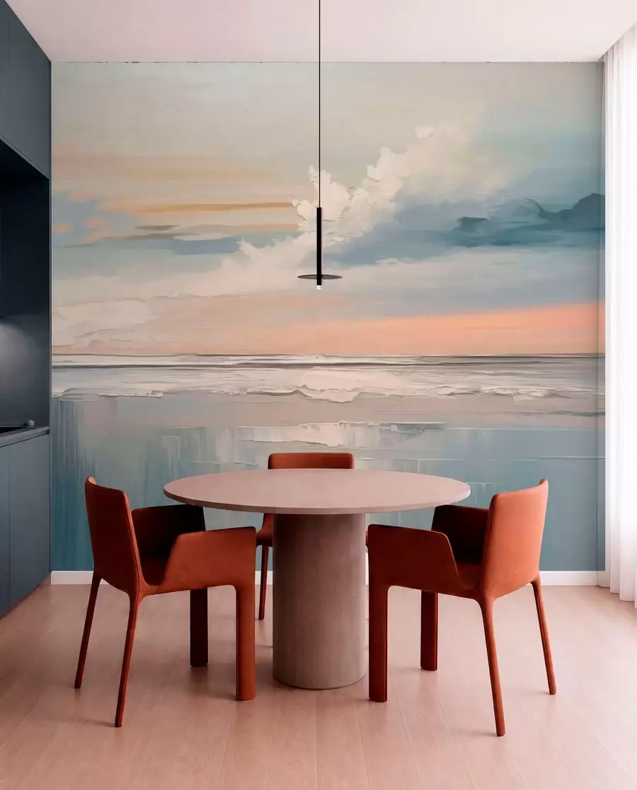 wall murals Пастелна обала са облацима и одразом воде w05687