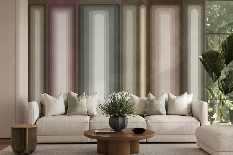 wall murals Текстурирани апстрактни вертикални заобљени правоугаоници у пригушеним тоновима смеђе, беж и бледо ружичасте боје w09905