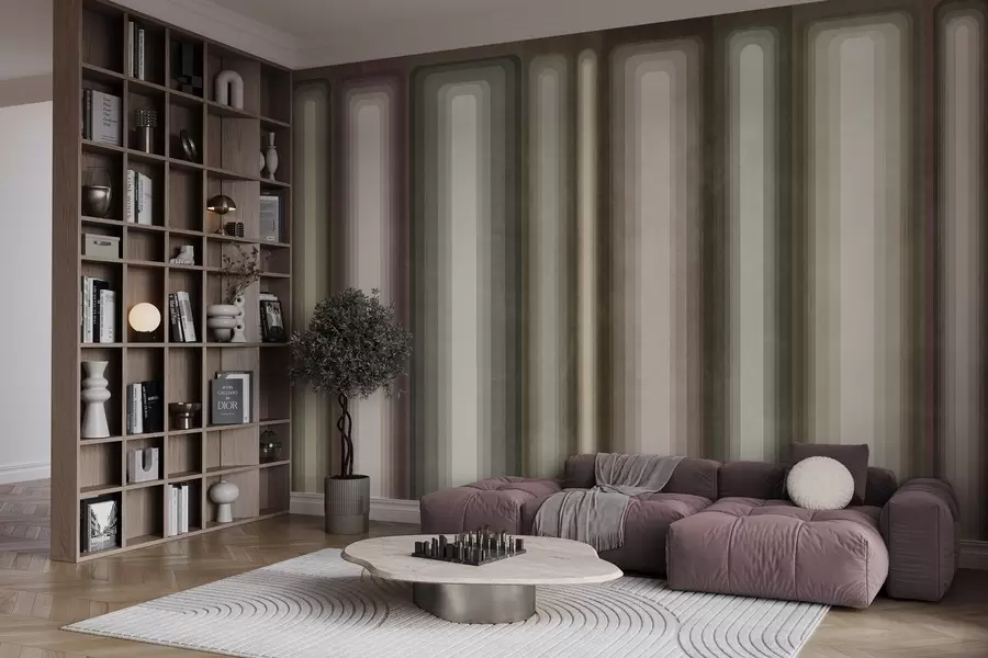wall murals Текстурирани апстрактни вертикални заобљени правоугаоници у пригушеним тоновима смеђе, беж и бледо ружичасте боје w09905