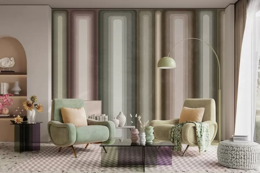 wall murals Текстурирани апстрактни вертикални заобљени правоугаоници у пригушеним тоновима смеђе, беж и бледо ружичасте боје w09905