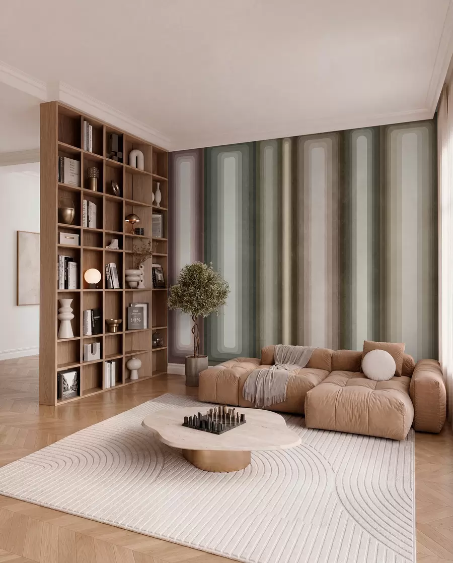 wall murals Текстурирани апстрактни вертикални заобљени правоугаоници у пригушеним тоновима смеђе, беж и бледо ружичасте боје w09905