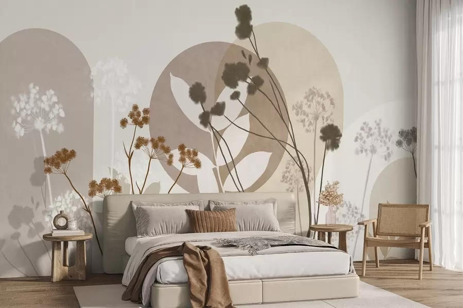 wall murals Ботаничка и минималистичка композиција сушеног цвећа и лишћа са апстрактном геометријом w09906