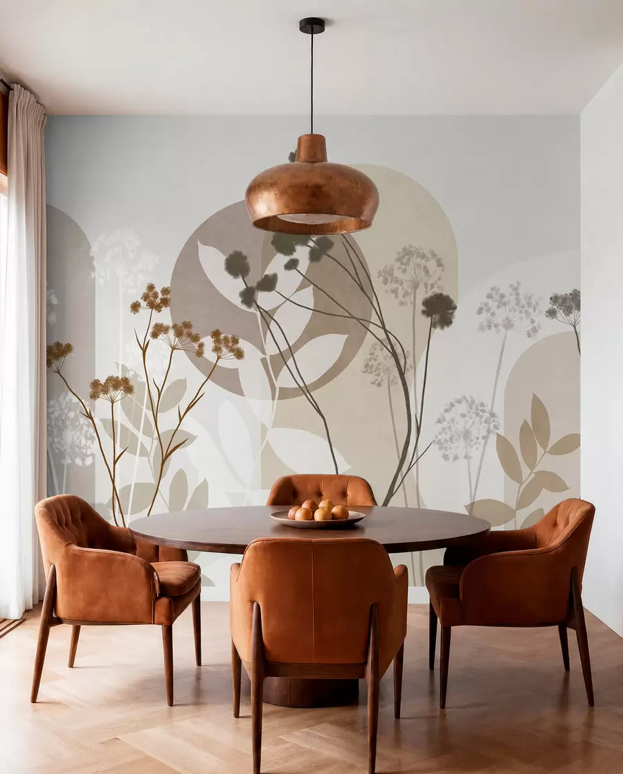 wall murals Ботаничка и минималистичка композиција сушеног цвећа и лишћа са апстрактном геометријом w09906