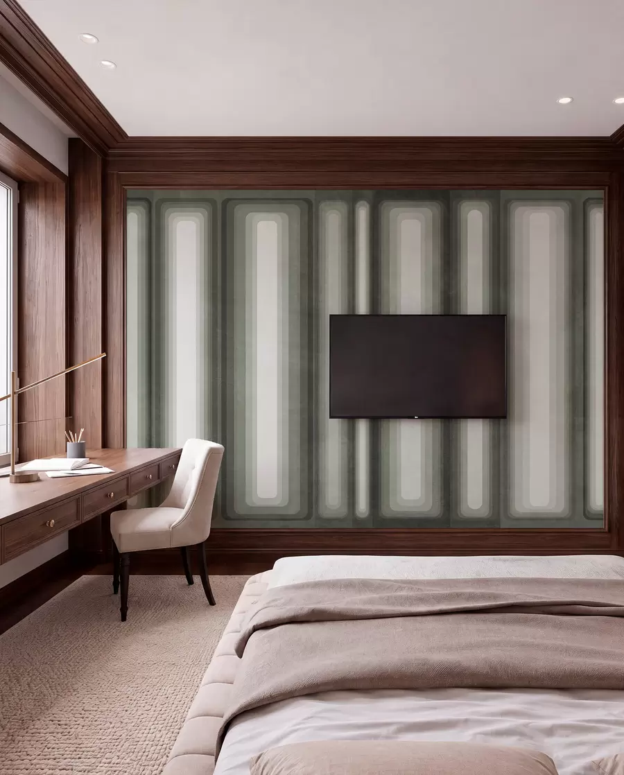 wall murals Текстурирани апстрактни вертикални заобљени правоугаоници у пригушеним тоновима зелене w09905v2