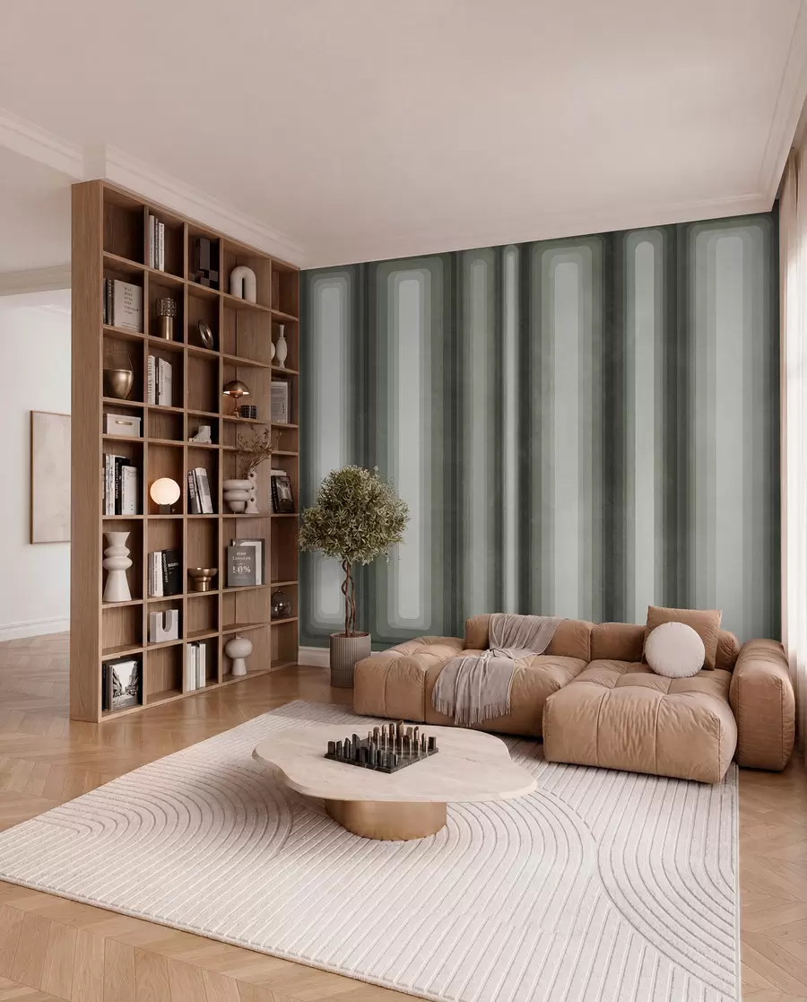 wall murals Текстурирани апстрактни вертикални заобљени правоугаоници у пригушеним тоновима зелене w09905v2