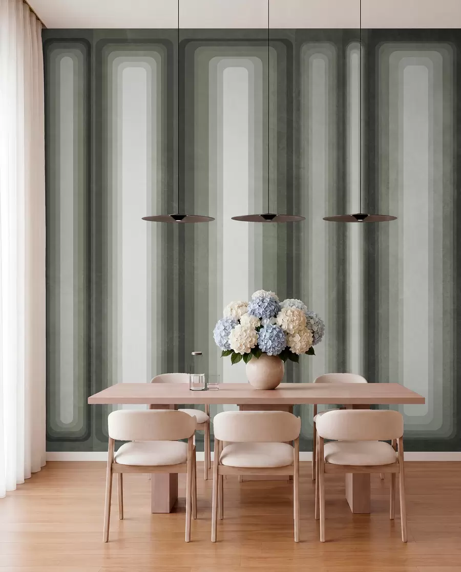 wall murals Текстурирани апстрактни вертикални заобљени правоугаоници у пригушеним тоновима зелене w09905v2