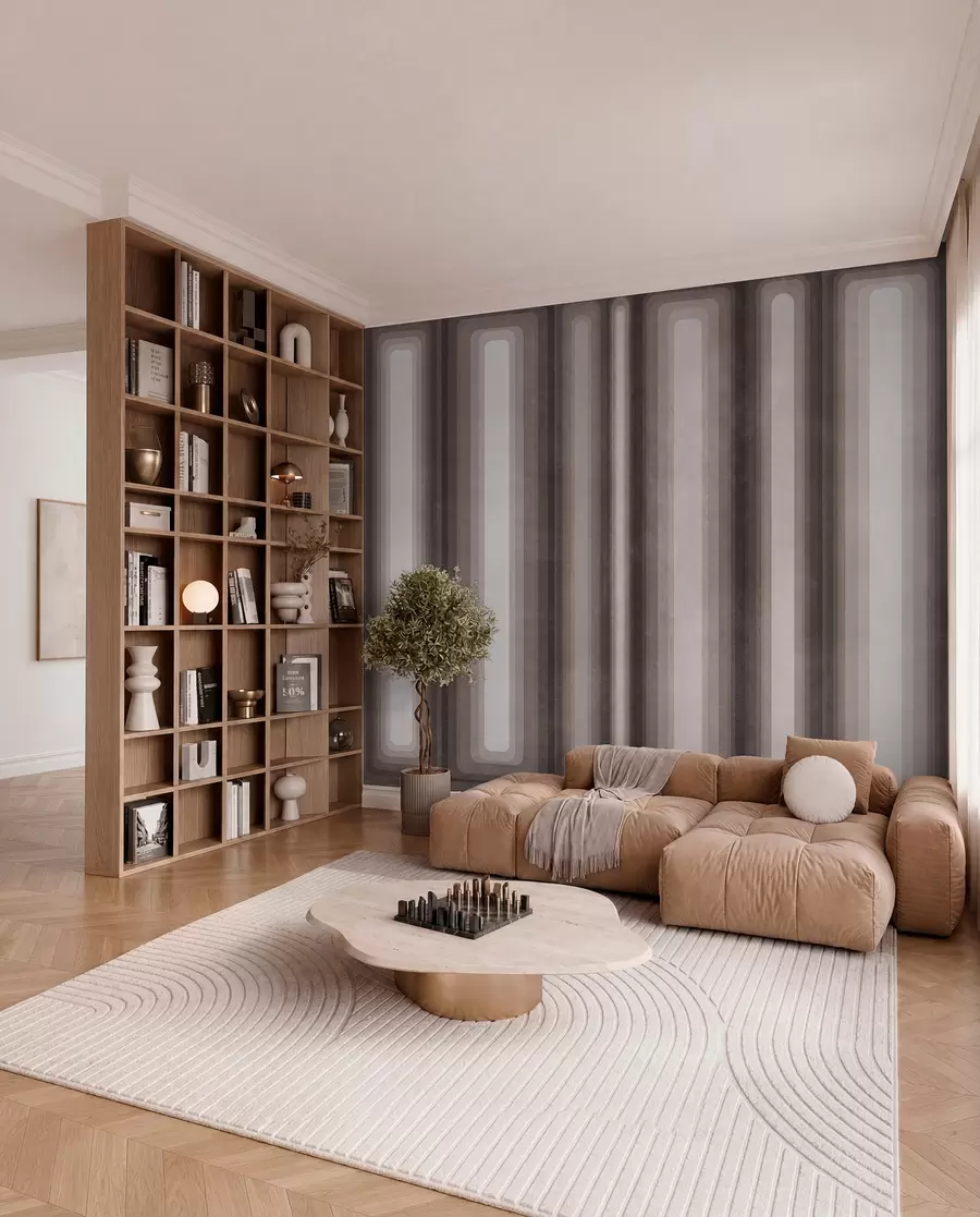 wall murals Текстурирани апстрактни вертикални заобљени правоугаоници у пригушеним тоновима браон боје w09905v1