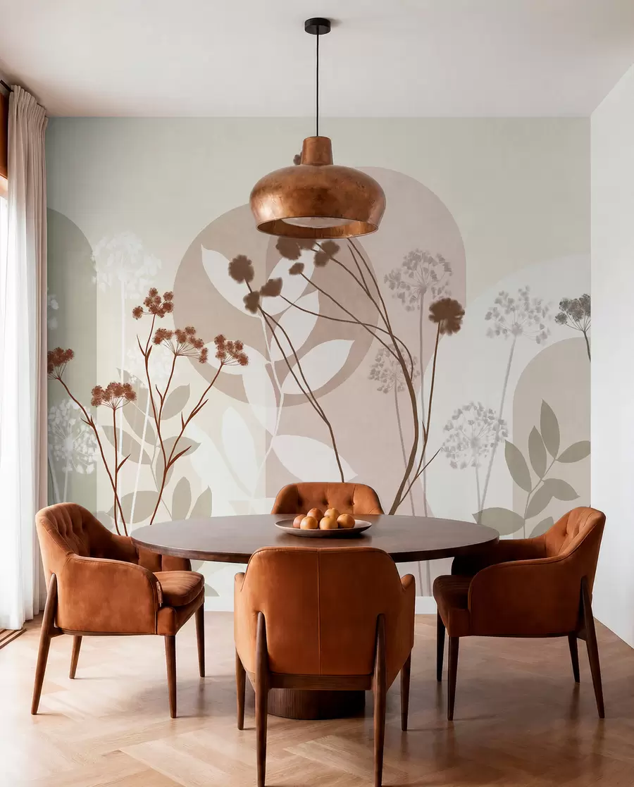 wall murals Ботаничка и минималистичка композиција сушеног цвећа и лишћа са апстрактном геометријом w09906v1