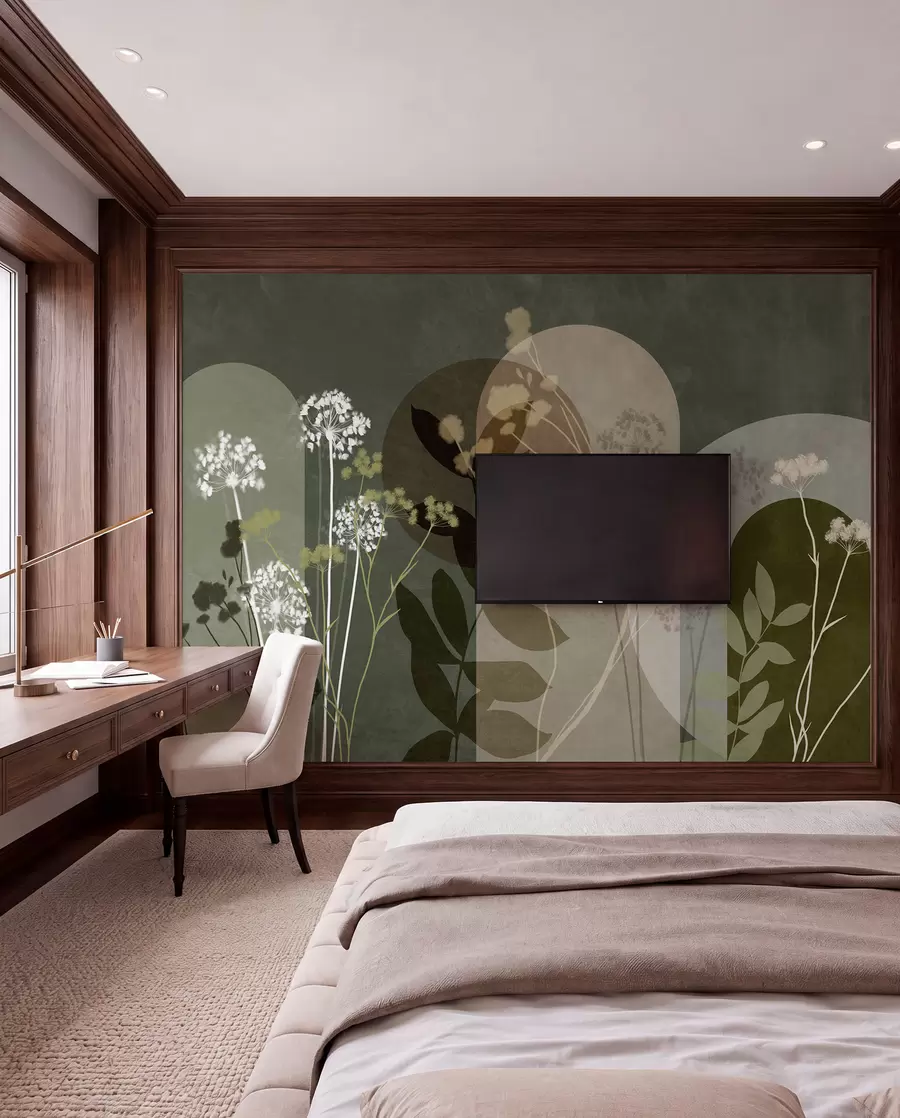 wall murals Ботаничка и минималистичка композиција сушеног цвећа и лишћа са апстрактном геометријом w09906v2