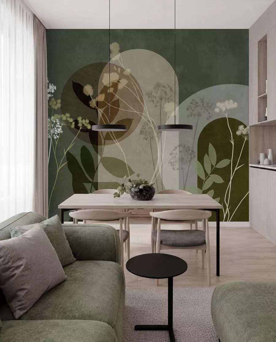 wall murals Ботаничка и минималистичка композиција сушеног цвећа и лишћа са апстрактном геометријом w09906v2