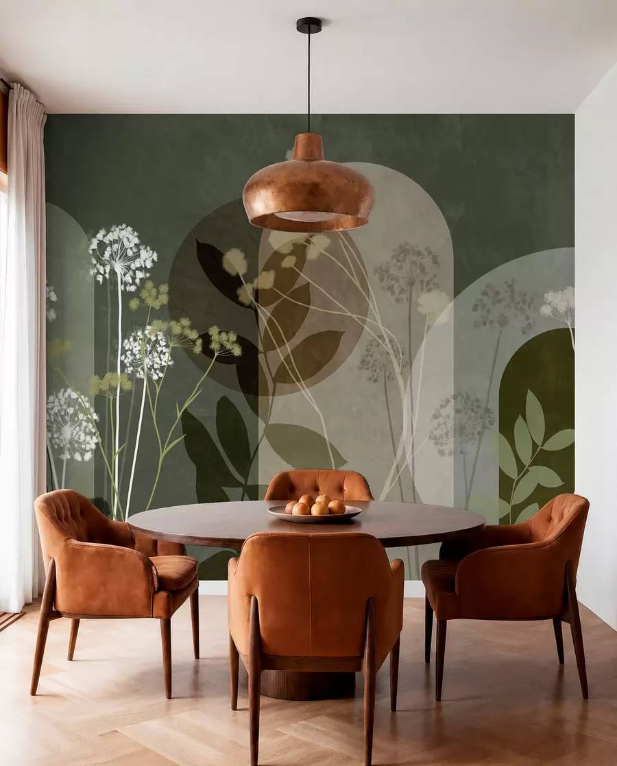 wall murals Ботаничка и минималистичка композиција сушеног цвећа и лишћа са апстрактном геометријом w09906v2
