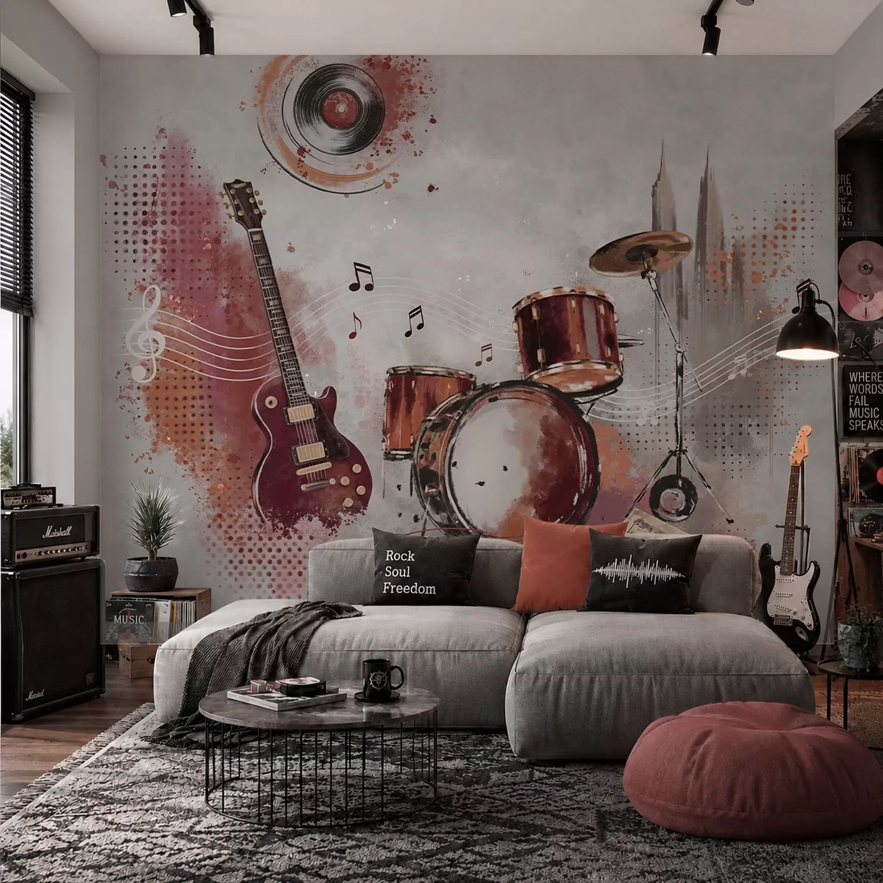 wall murals Музички инструменти у топлим бордо тоновима w05546v1