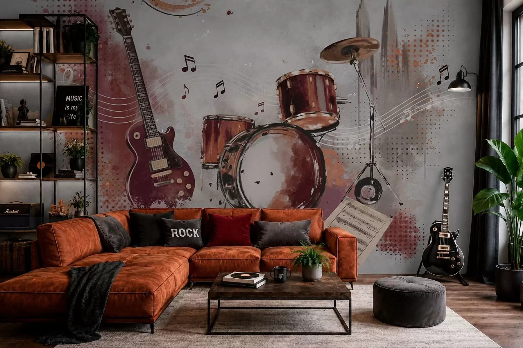 wall murals Музички инструменти у топлим бордо тоновима w05546v1