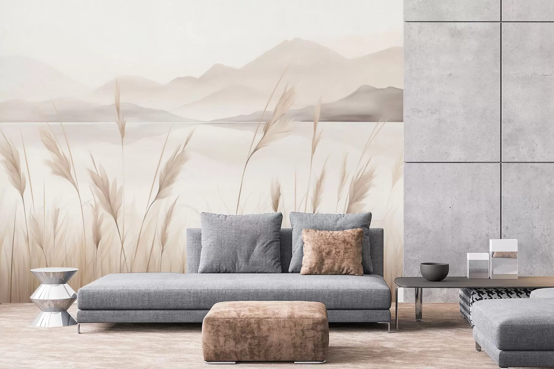 wall murals Трска поред језера са планинама у позадини, имитација слике w05704