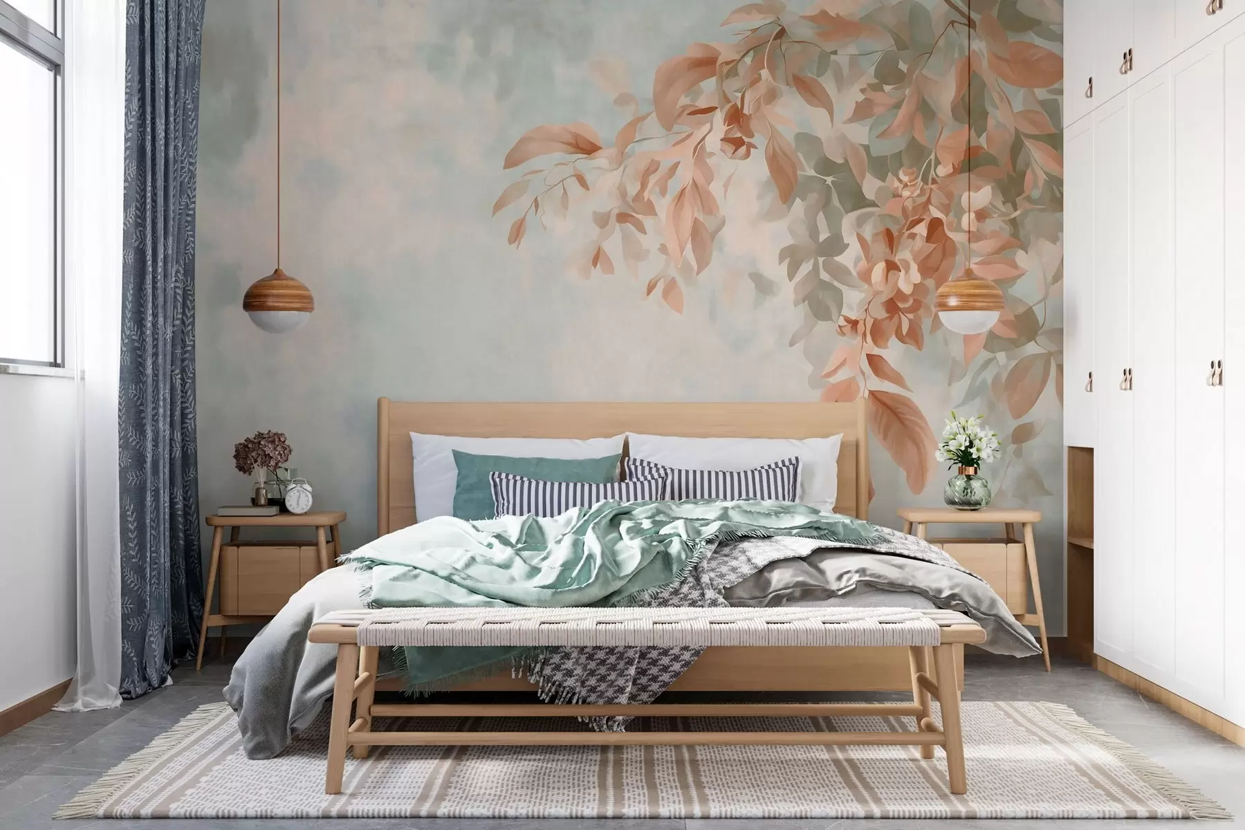 wall murals Гране дрвећа на разноврсној ретро позадини w05385