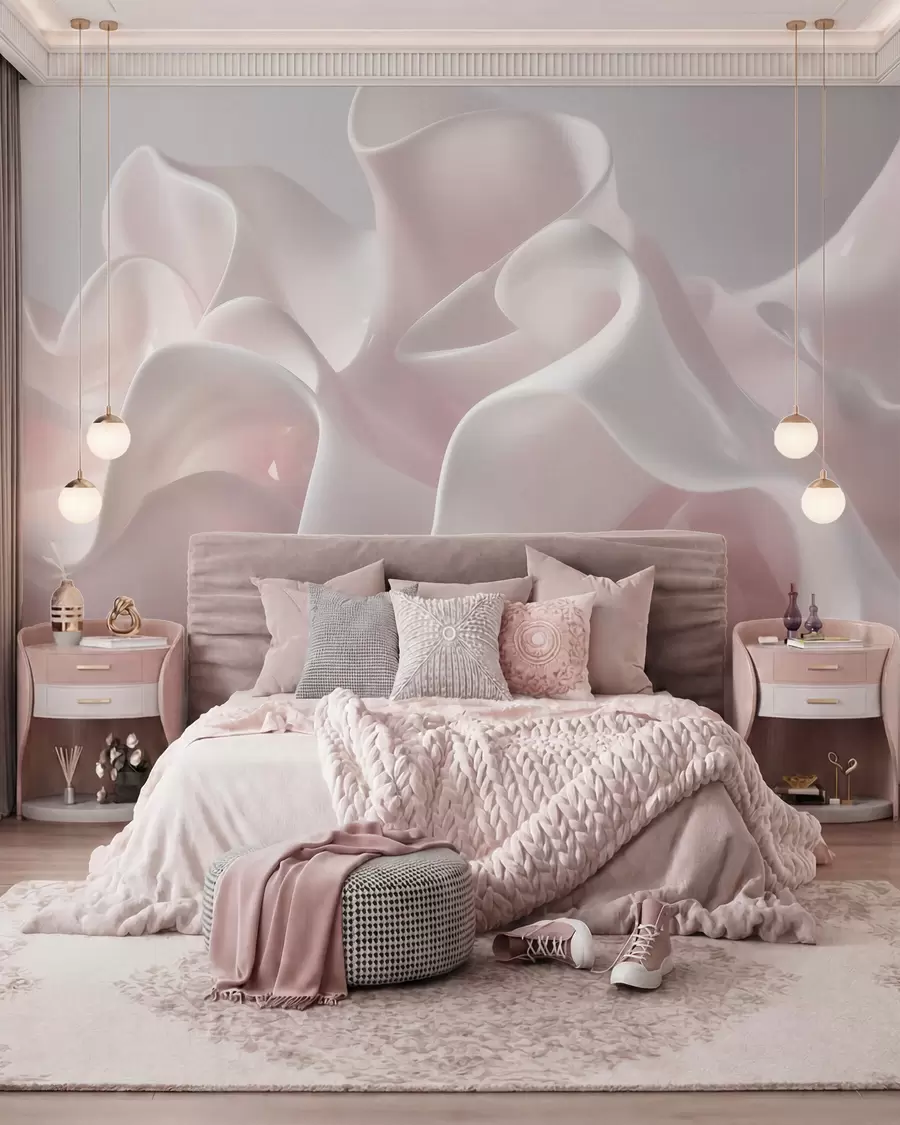 wall murals Прозрачни свилени таласи у нежним рузичастим тоновима w09858