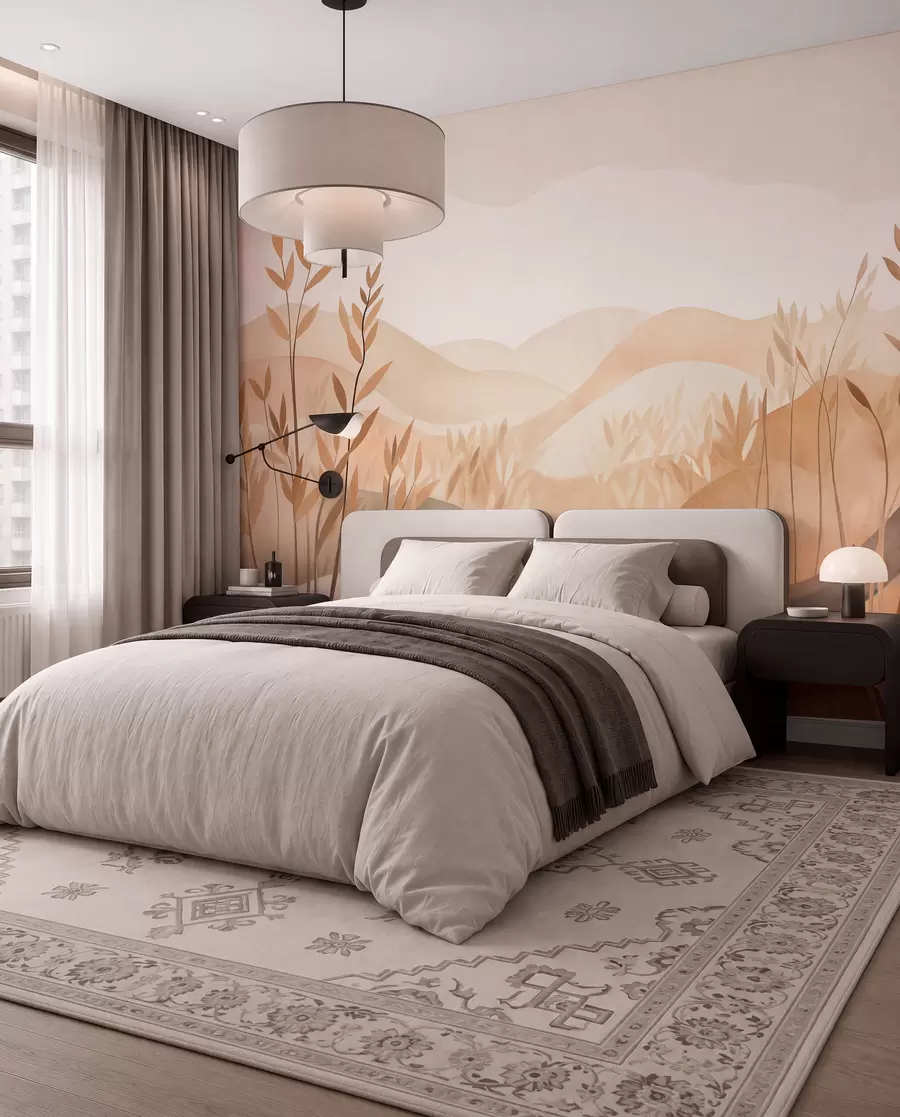 wall murals Апстрактни пејзаж са валовитим брдима у нијансама браон и беж, текстурирана уметност w09617