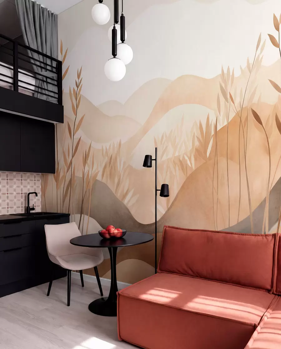 wall murals Апстрактни пејзаж са валовитим брдима у нијансама браон и беж, текстурирана уметност w09617