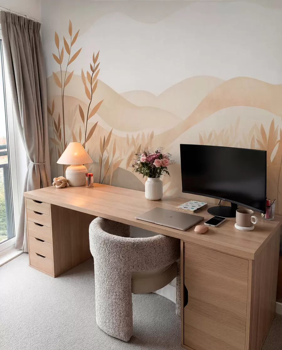 wall murals Апстрактни пејзаж са валовитим брдима у нијансама браон и беж, текстурирана уметност w09617