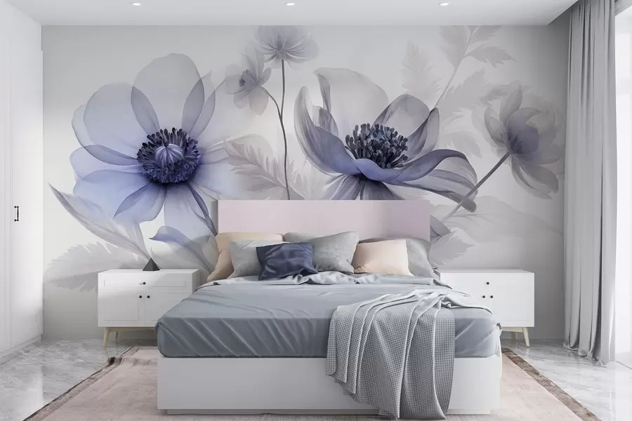 wall murals Велики, провидни, плавкасти цветови са нежним латицама, пернатим листовима и мањим цветовима w09900v1