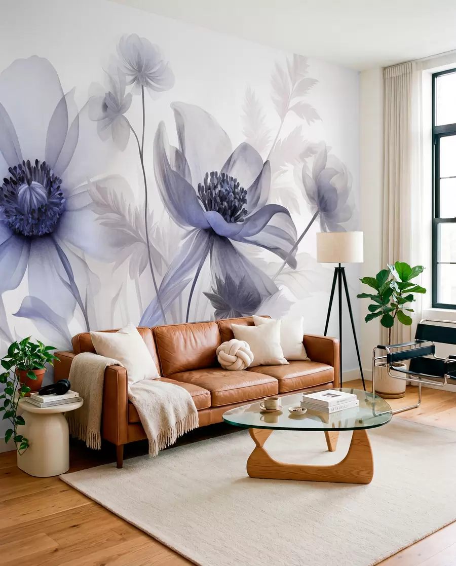 wall murals Велики, провидни, плавкасти цветови са нежним латицама, пернатим листовима и мањим цветовима w09900v1