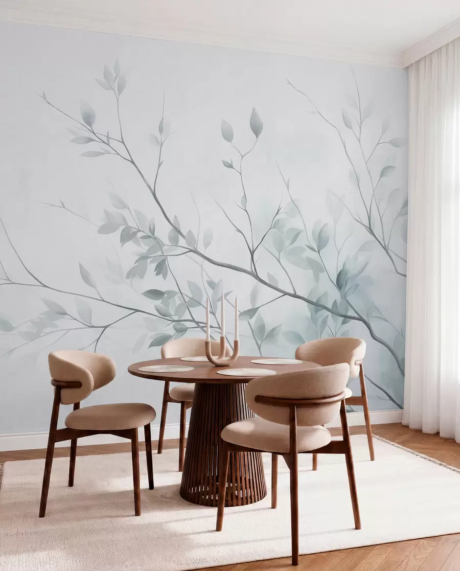 wall murals Нежне гране са меким ружичастим листовима на бледој позадини, акварел стил w09910v1