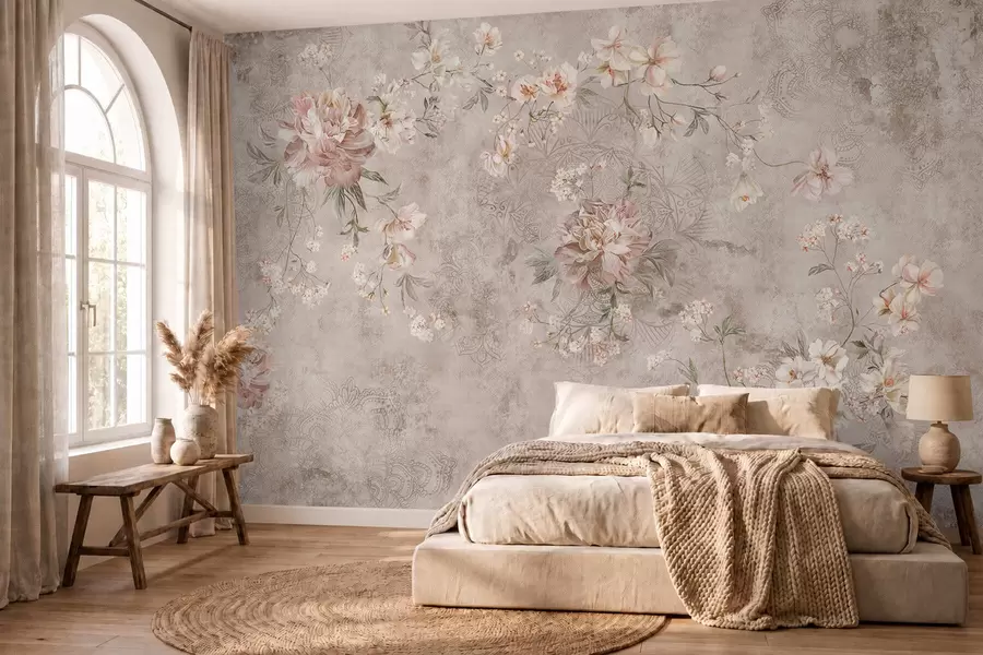 wall murals Цветни орнамент на текстурираној светлој позадини w05698