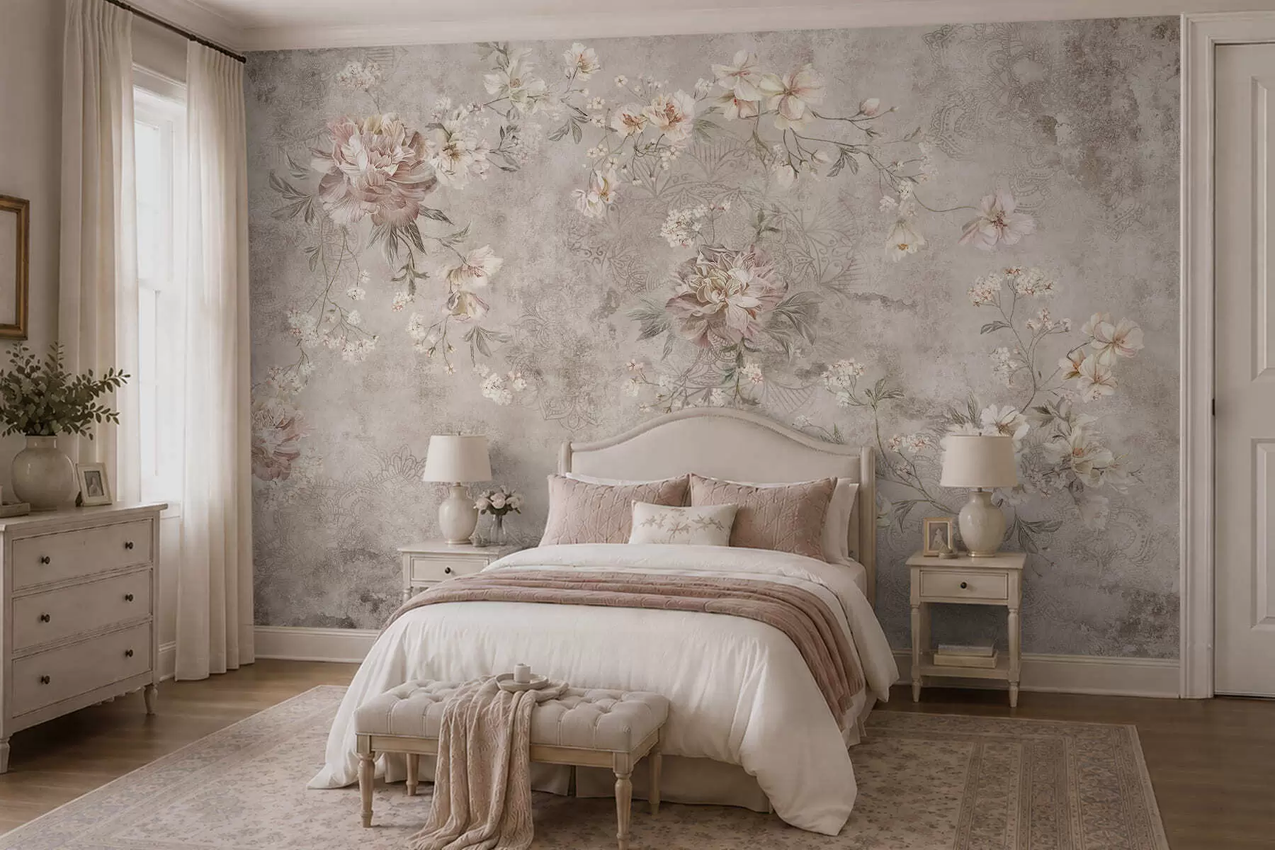 wall murals Цветни орнамент на текстурираној светлој позадини w05698