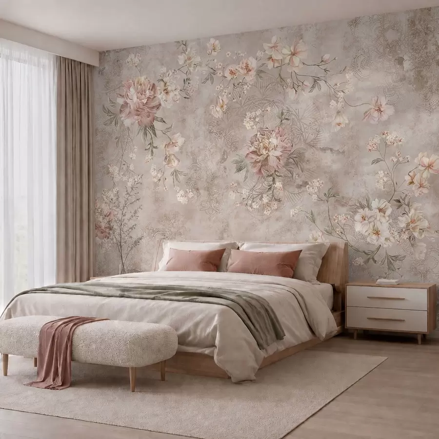 wall murals Цветни орнамент на текстурираној светлој позадини w05698