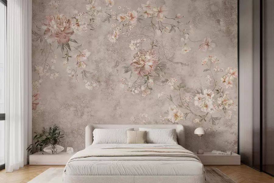 wall murals Цветни орнамент на текстурираној светлој позадини w05698