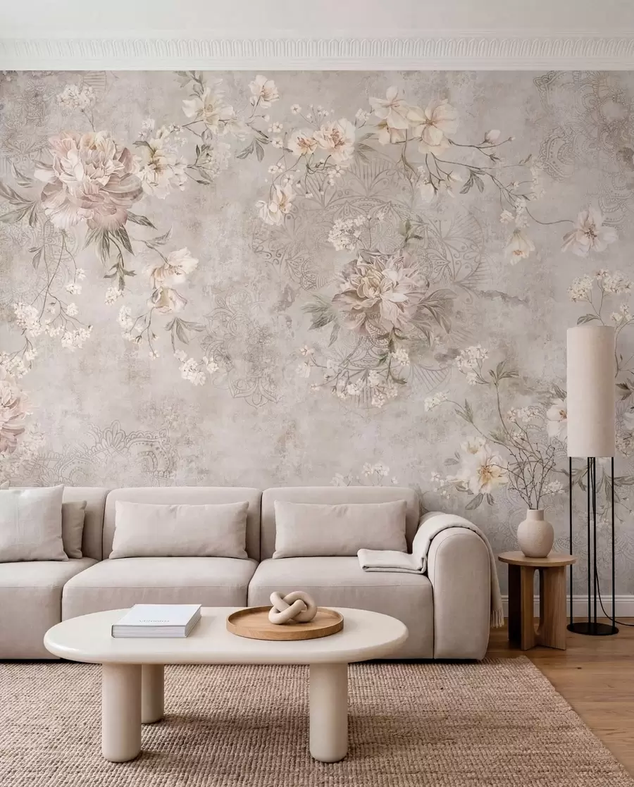 wall murals Цветни орнамент на текстурираној светлој позадини w05698