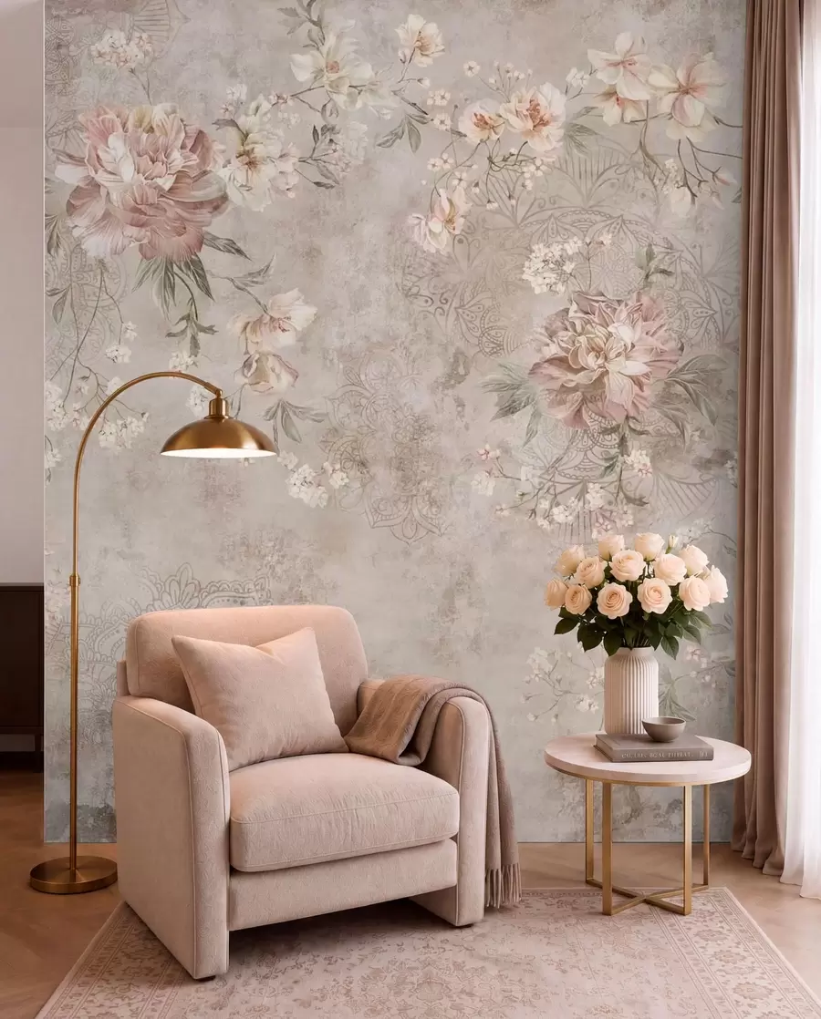 wall murals Цветни орнамент на текстурираној светлој позадини w05698