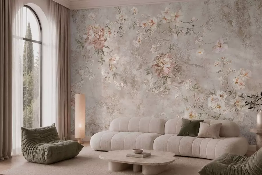 wall murals Цветни орнамент на текстурираној светлој позадини w05698