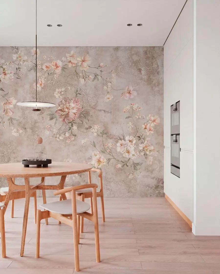 wall murals Цветни орнамент на текстурираној светлој позадини w05698