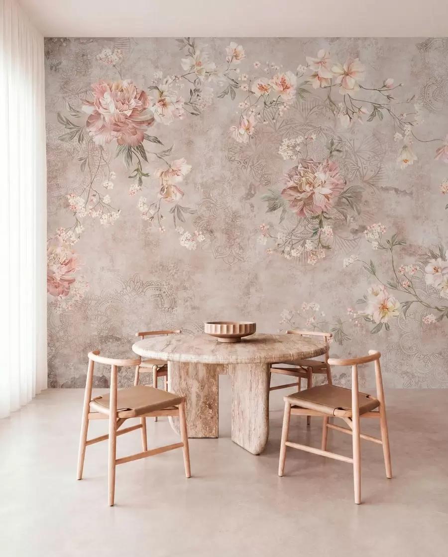 wall murals Цветни орнамент на текстурираној светлој позадини w05698