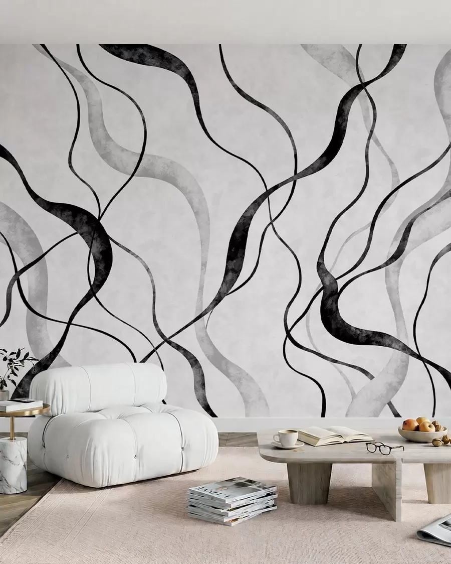 wall murals Апстрактне текуће линије у монохроматским нијансама w05699