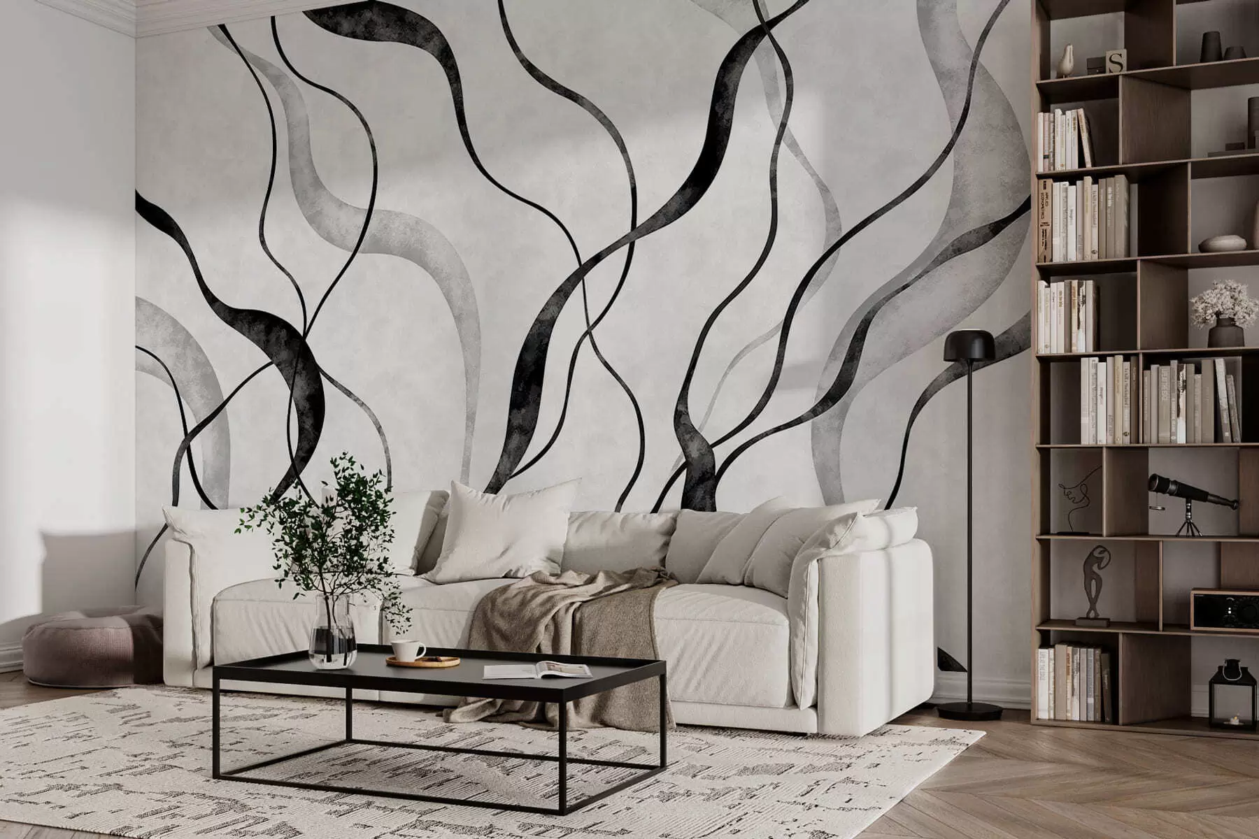 wall murals Апстрактне текуће линије у монохроматским нијансама w05699