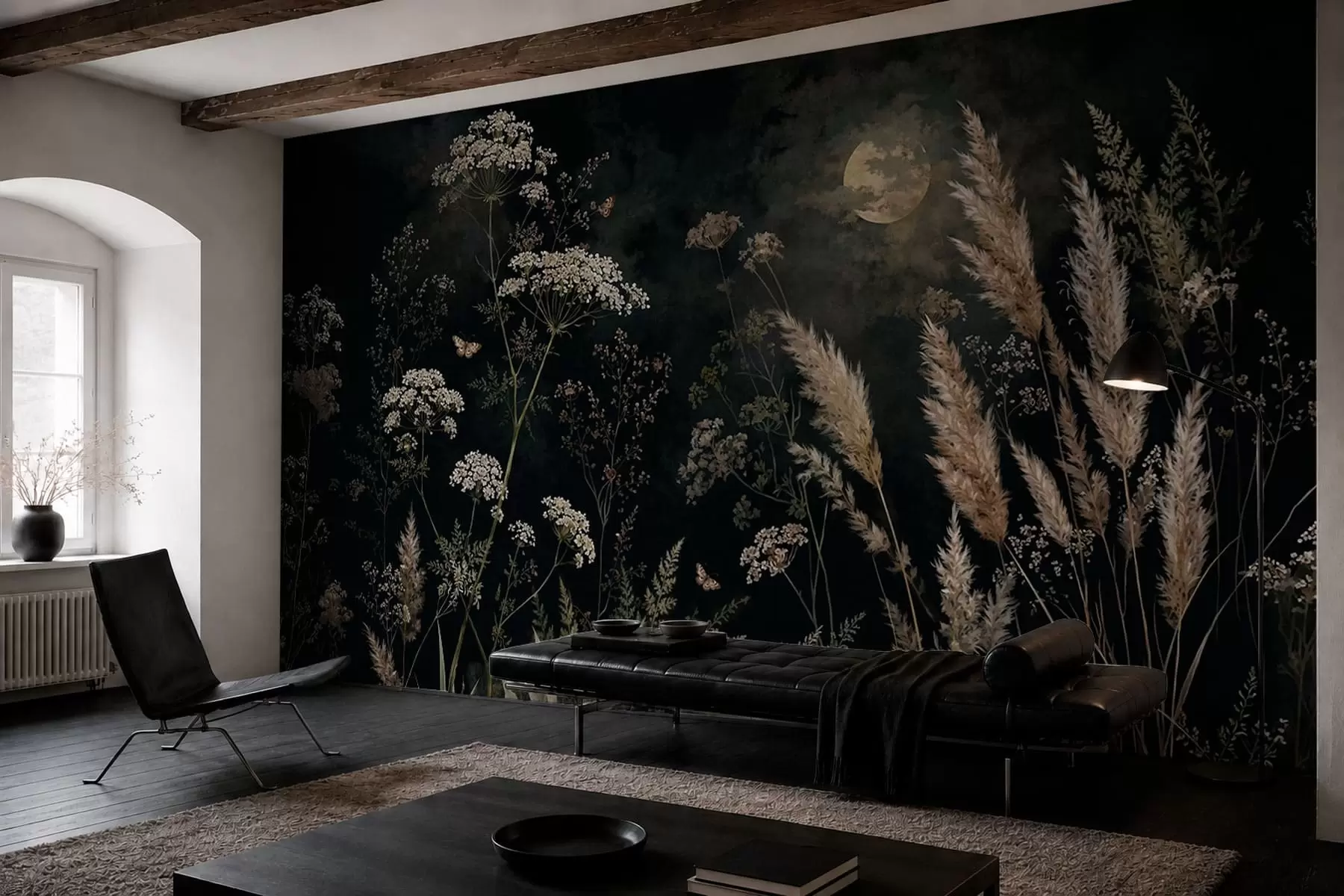wall murals Месечином обасјана ливада са дивљим травама и цвећем w05701