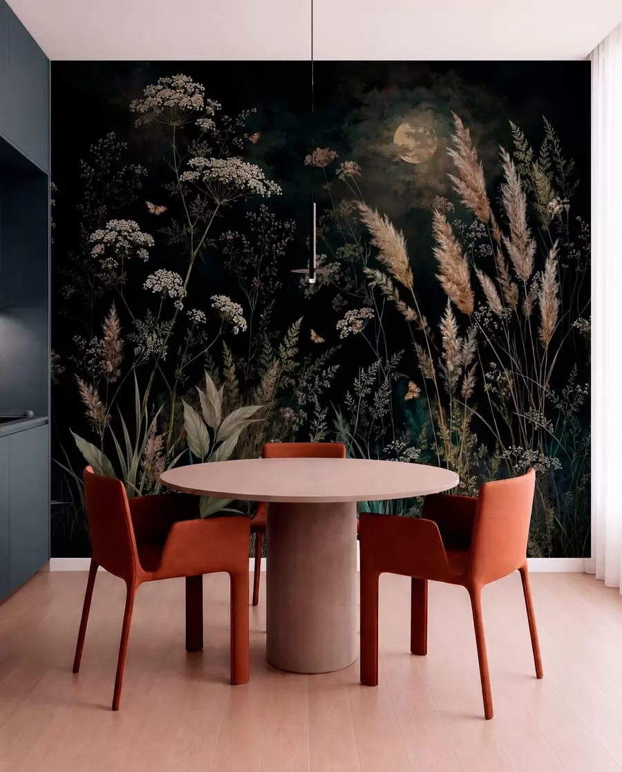 wall murals Месечином обасјана ливада са дивљим травама и цвећем w05701