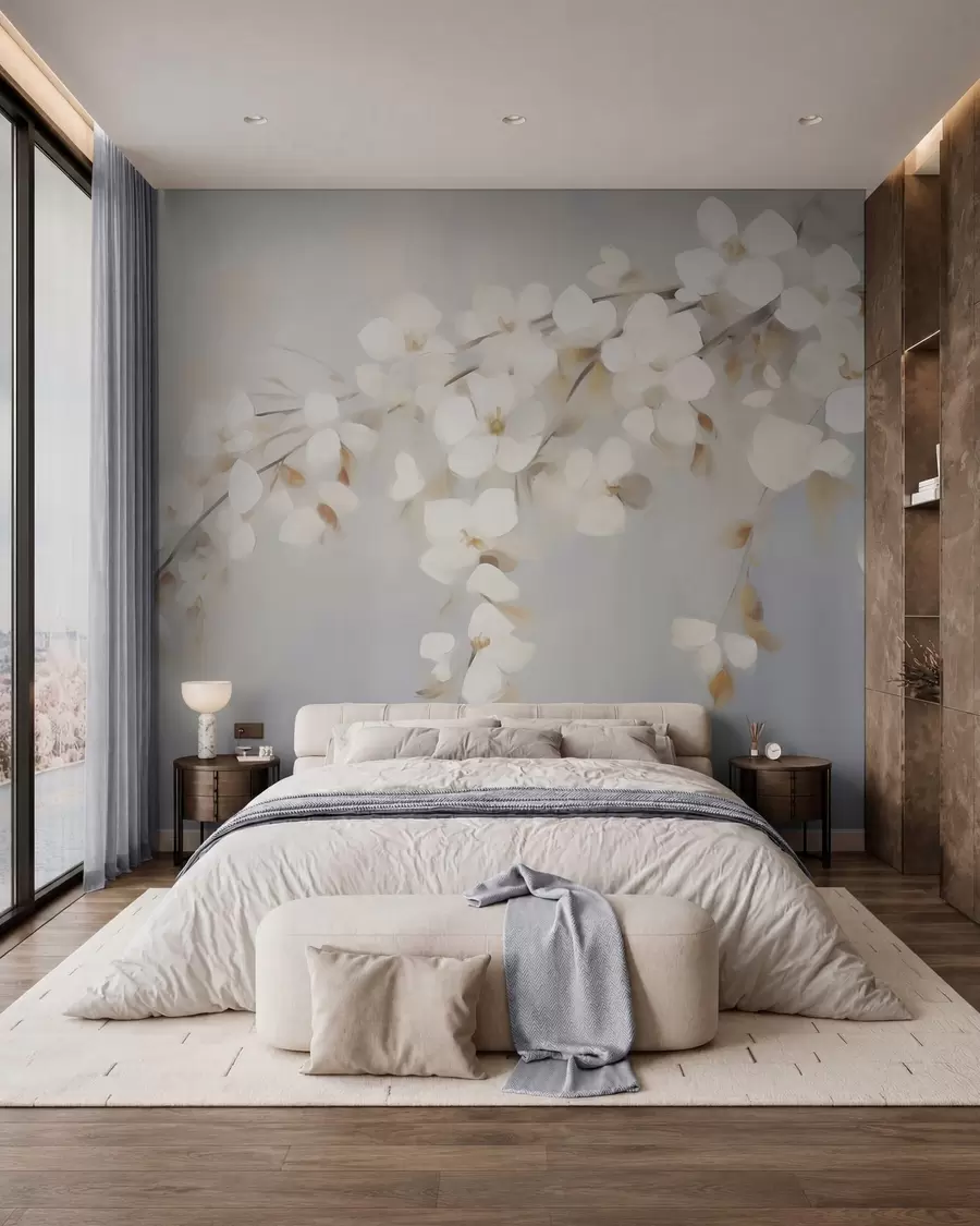 wall murals Апстрактна грана са цвећем имитација сликарства w05665