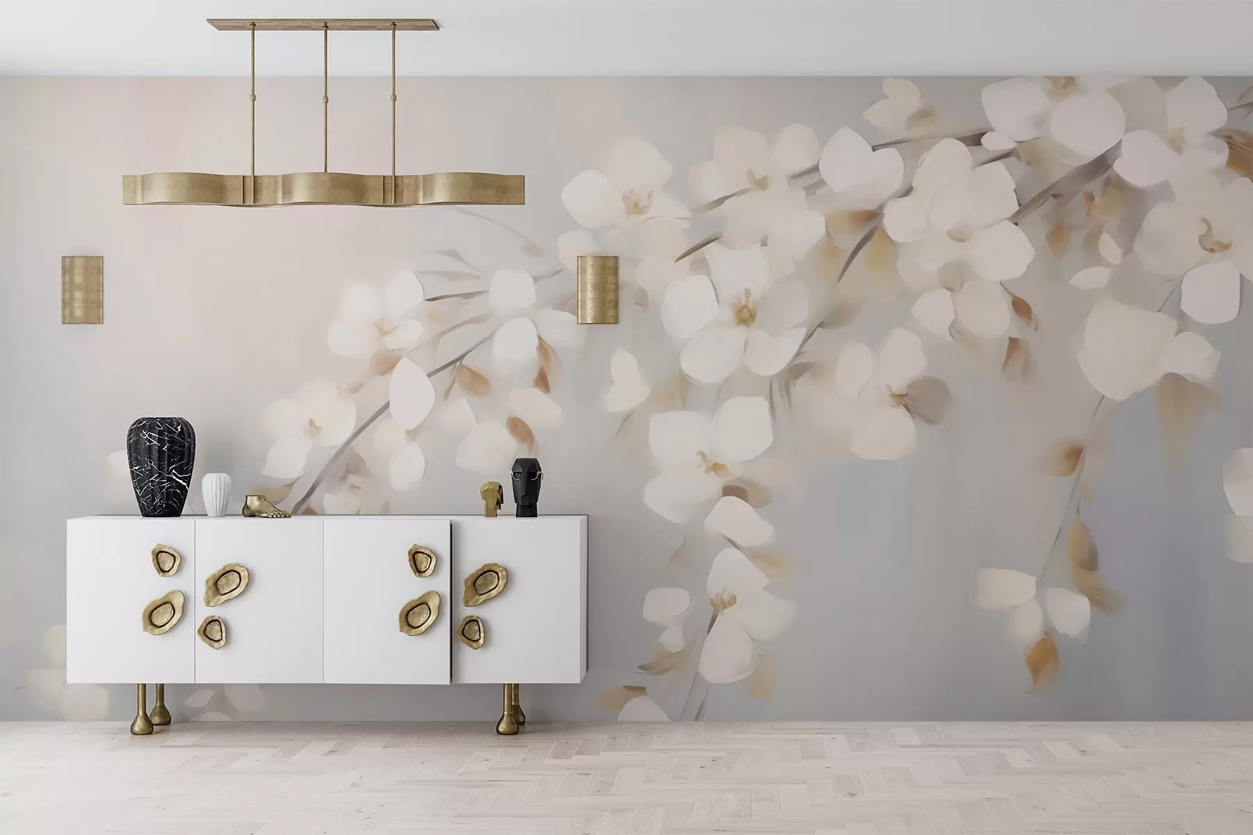 wall murals Апстрактна грана са цвећем имитација сликарства w05665