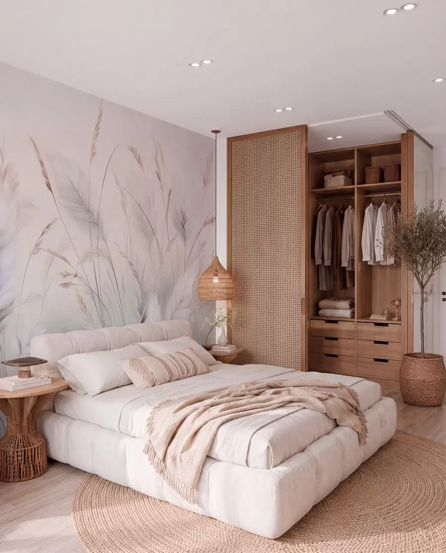 wall murals Висока, перната трава се нежно њише на мекој, пригушеној позадини, нежна природна уметност w09831