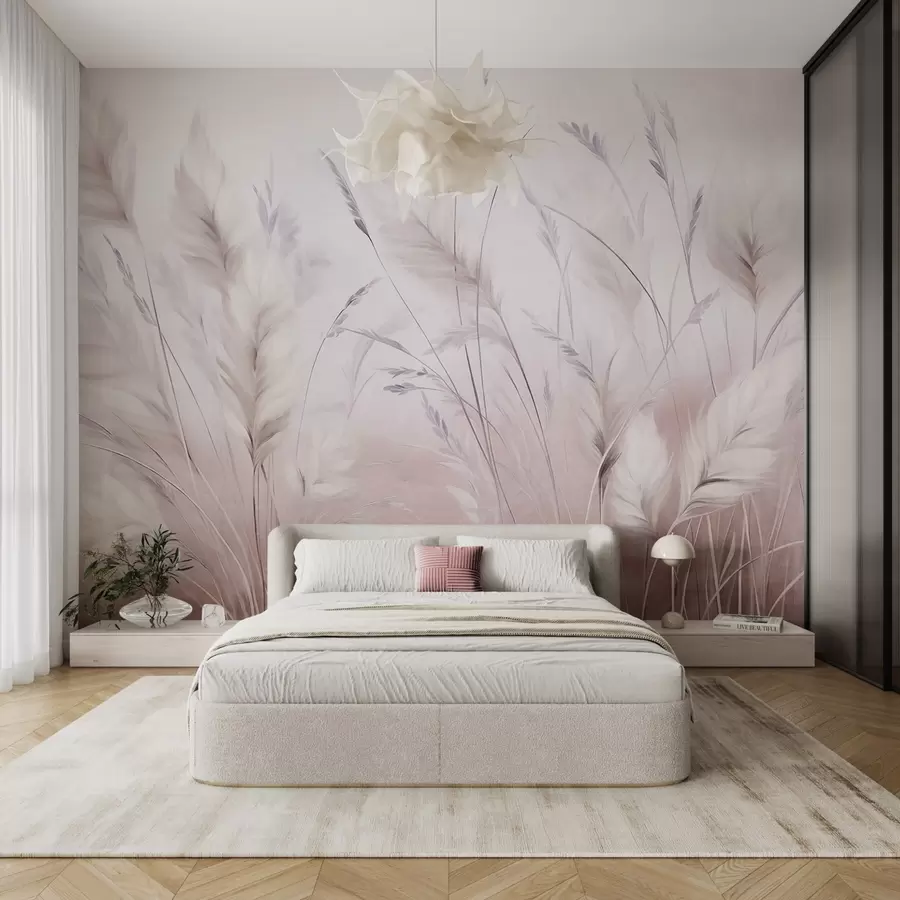 wall murals Висока, перната трава се нежно њише на мекој, пригушеној позадини, нежна природна уметност w09831v1