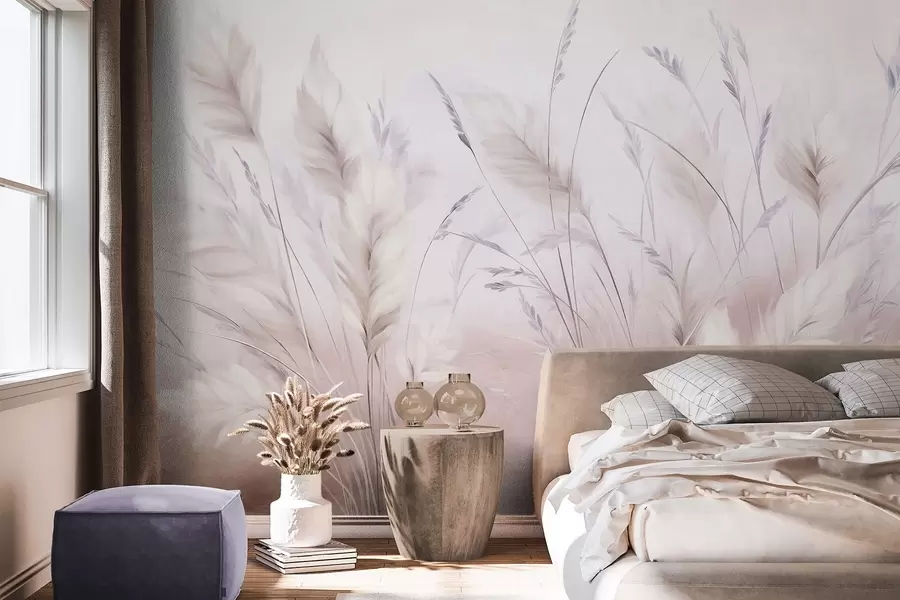 wall murals Висока, перната трава се нежно њише на мекој, пригушеној позадини, нежна природна уметност w09831v1