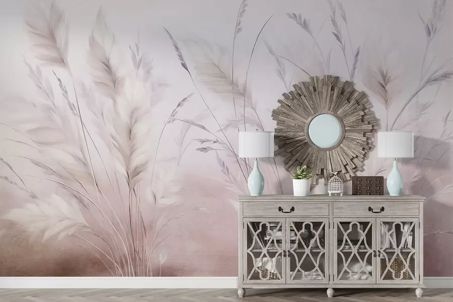 wall murals Висока, перната трава се нежно њише на мекој, пригушеној позадини, нежна природна уметност w09831v1