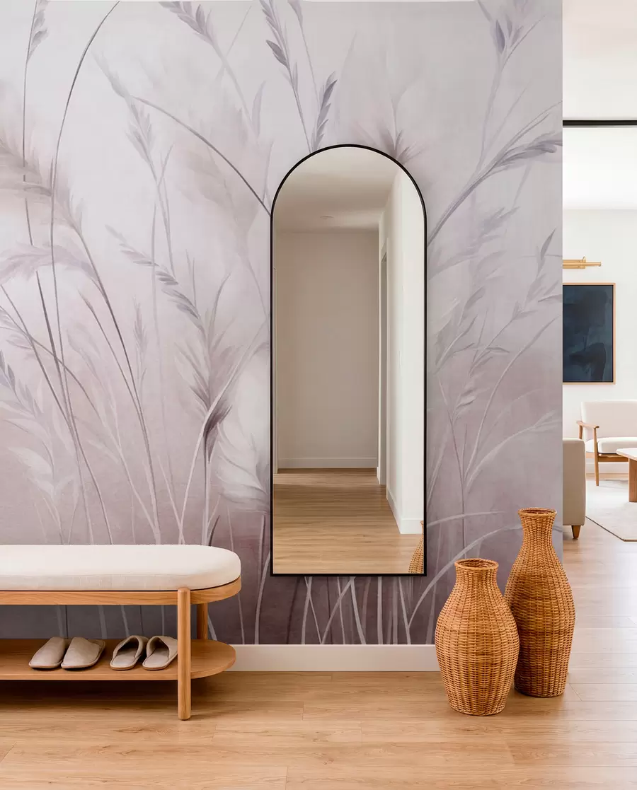 wall murals Висока, перната трава се нежно њише на мекој, пригушеној позадини, нежна природна уметност w09831v1
