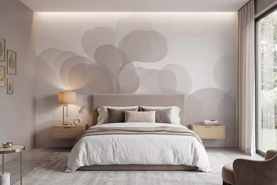 wall murals Полупровидне апстрактне ботаничке силуете у топлим беж тоновима w09925