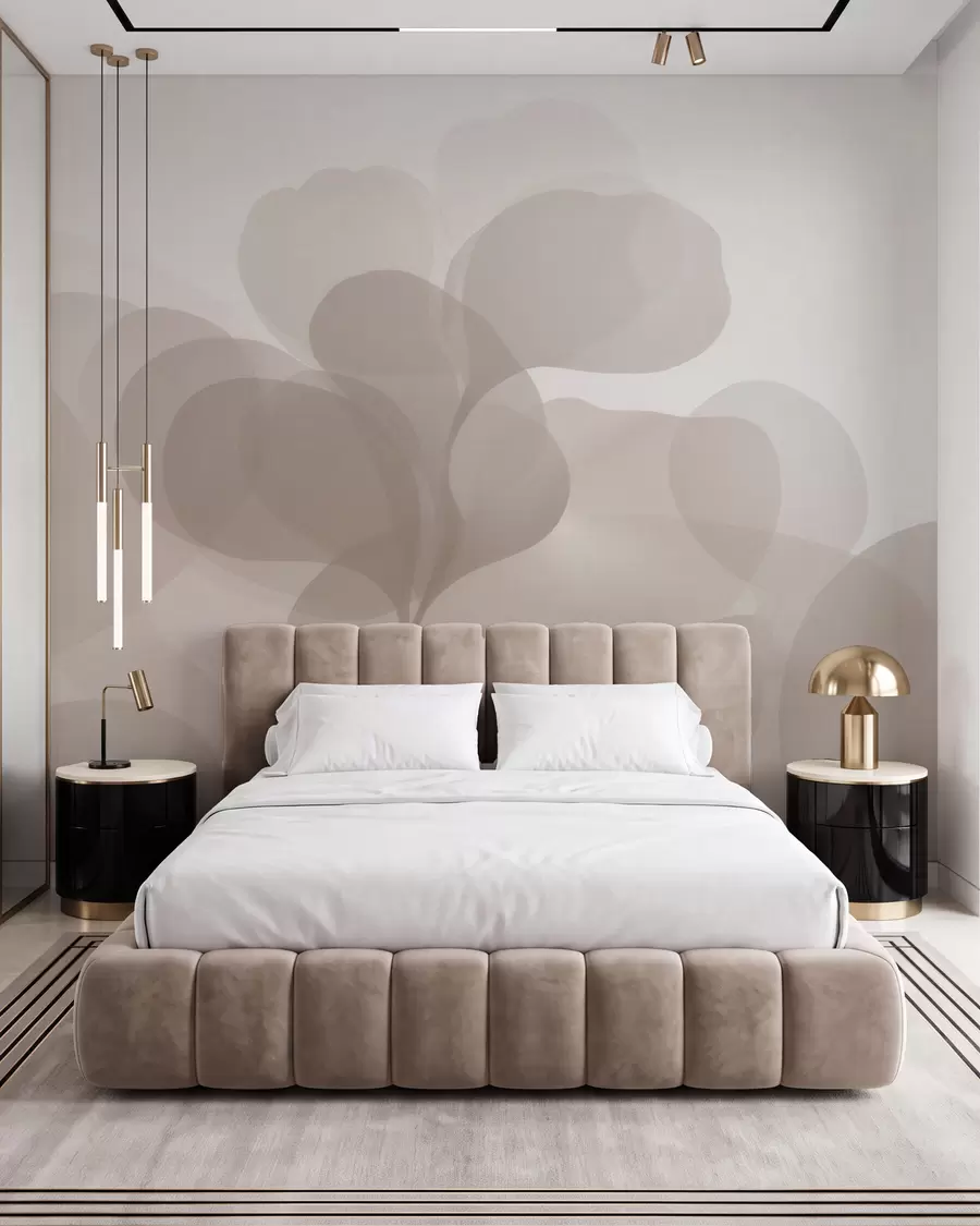 wall murals Полупровидне апстрактне ботаничке силуете у топлим беж тоновима w09925